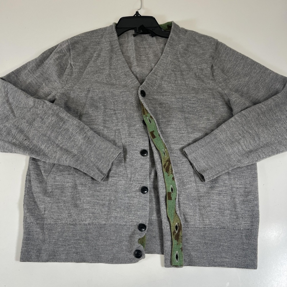 Rag & Bone Sweater Mens XL Gray Merino Wool V Neck Cardigan Button Camo Trim
